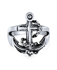 Bling Jewelry Silver Ring Nautical Anchor Band Oxidized .925 Sterling Made Turkey