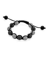 Bling Jewelry Black Blue White Gold Tone Strand Bracelet with Pave Crystal Disco Ball