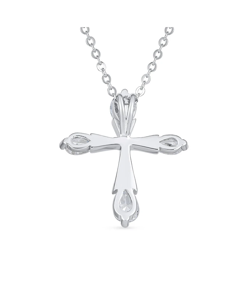 Bling Jewelry Black Purple Clear Cubic Zirconia Cz Teardrop Tips Cross Necklace Pendant .925 Sterling Silver