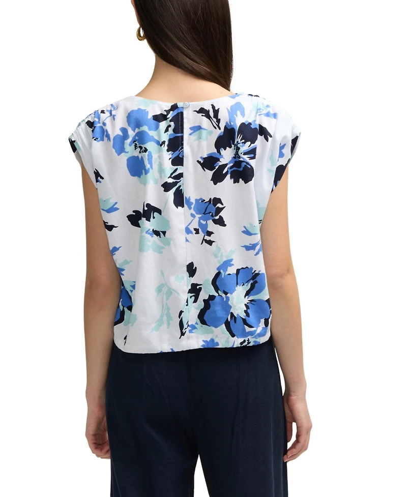 Ellen Tracy Women's Linen Blend Top with Drawstring at Hem