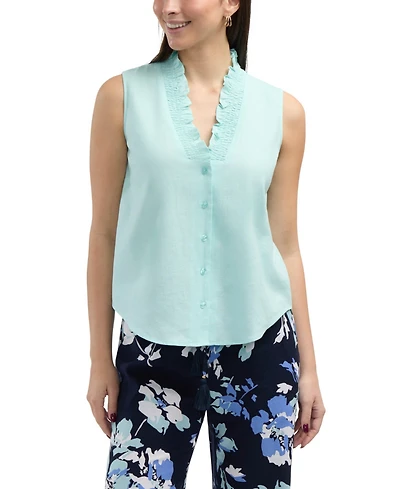 Ellen Tracy Women's Sleeveless Ruffle Neckline Top