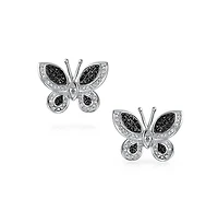 Bling Jewelry Monochrome Black & White Cubic Zirconia Cz Stud Earrings with Butterfly Design in Silver