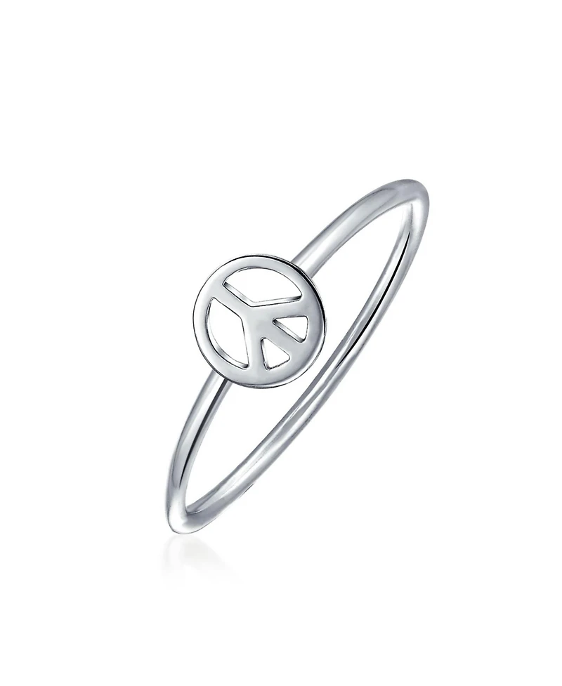 Bling Jewelry Minimalist Sterling Silver Ring Stackable Midi Knuckle Band with Peace Sign