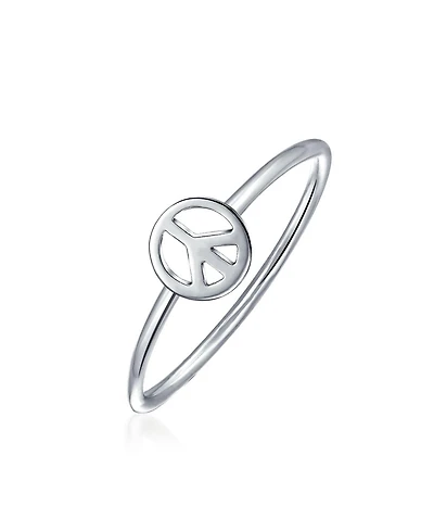 Bling Jewelry Minimalist Sterling Silver Ring Stackable Midi Knuckle Band with Peace Sign