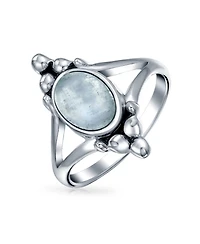 Bling Jewelry Boho Bali Style Oval Statement Natural Stone Ring Split Shank Band Sterling Silver
