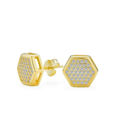 Bling Jewelry Geometric Honeycomb Hexagon Cz Stud Earrings , 14K Gold Sterling Silver