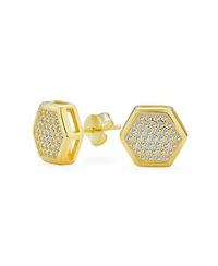 Bling Jewelry Geometric Honeycomb Hexagon Cz Stud Earrings , 14K Gold Sterling Silver