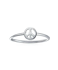 Bling Jewelry Minimalist Sterling Silver Ring Stackable Midi Knuckle Band with Peace Sign