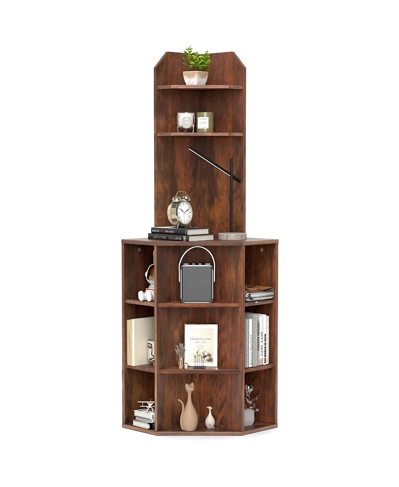 6-Tier Corner Shelf with Charging Station & Usb Ports Space-Saving Storage for Home Office