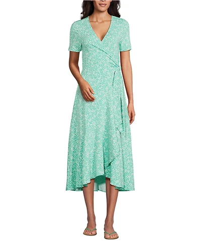 Lands' End Women's Cotton Modal Vneck Wrap Midi Dress