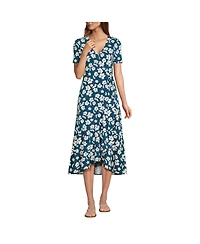 Lands' End Women's Cotton Modal Vneck Wrap Midi Dress