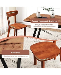 Solid Wood Dining Chair Set of 2 with Curved Backrest and Rubber Wood Frame