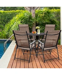 Gymax Set of 4 Folding Portable Patio Chairs Yard Outdoor w/ Armrests & Backrest