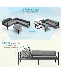 Gymax 3PCS Patio Furniture Set Aluminum Lounge Adjust Back Recliner Sofa Table Cushion