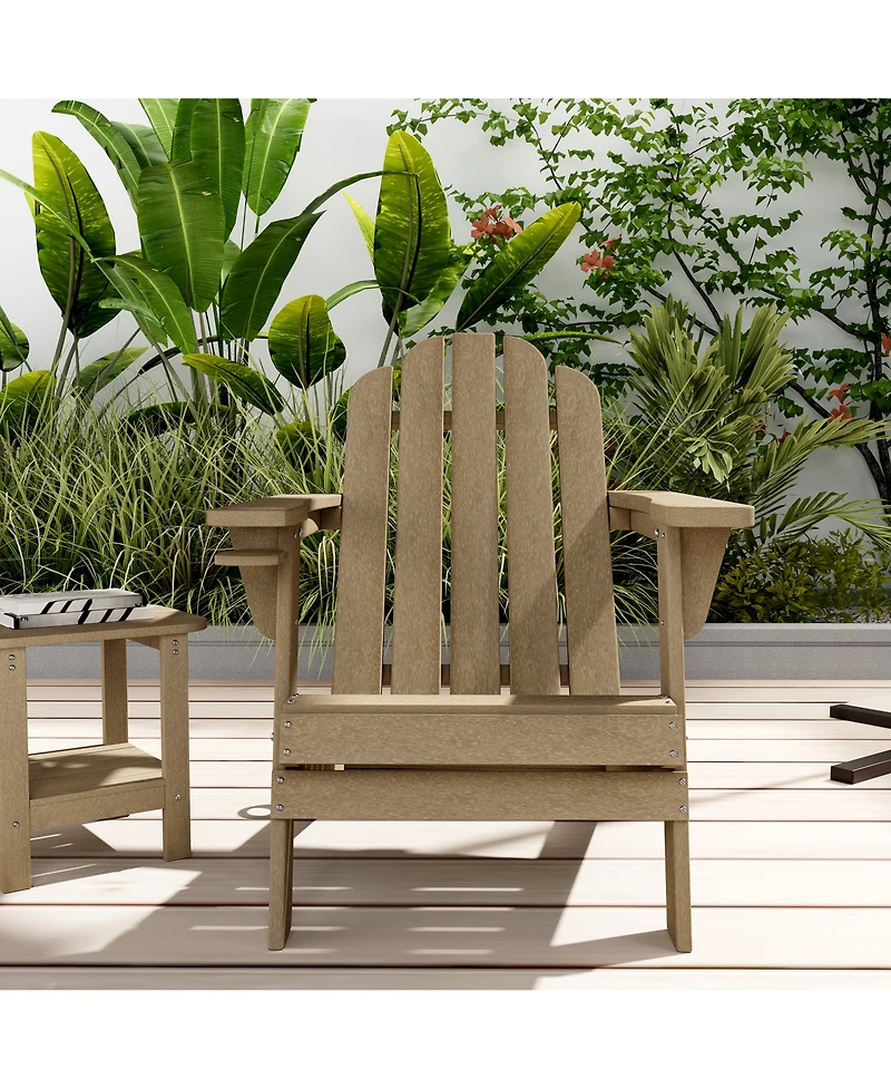 5-Piece Hdpe Adirondack Chairs Conversation Set with Outdoor 28-inch Square Fire Pit Table