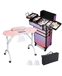 Byootique Folding Manicure Nail Table 4in1 Rolling Makeup Case Mermaid Pink