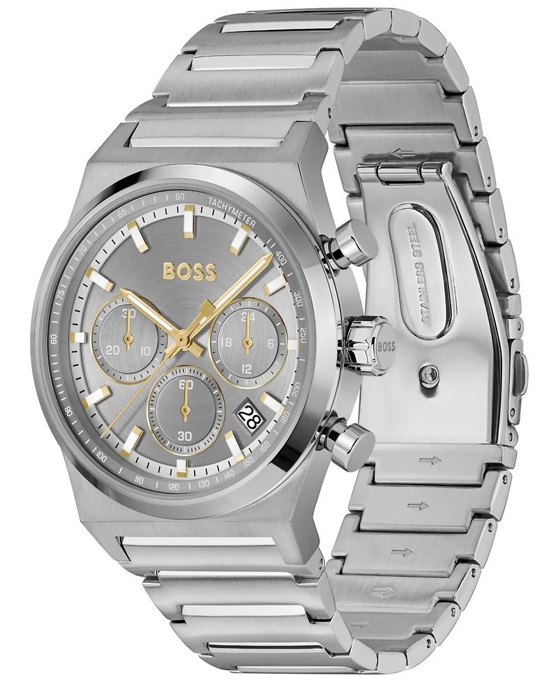 Hugo Boss Men's Candor Quartz Chronograph Silver-Tone Stainless-Steel Watch, 41mm