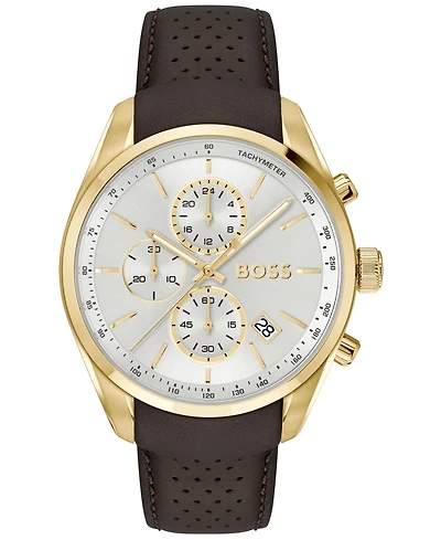 Hugo Boss Men's Grand Prix 44 Quartz Chronograph Brown Leather Watch, 44.50mm