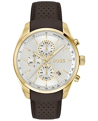 Hugo Boss Men's Grand Prix 44 Quartz Chronograph Brown Leather Watch, 44.50mm