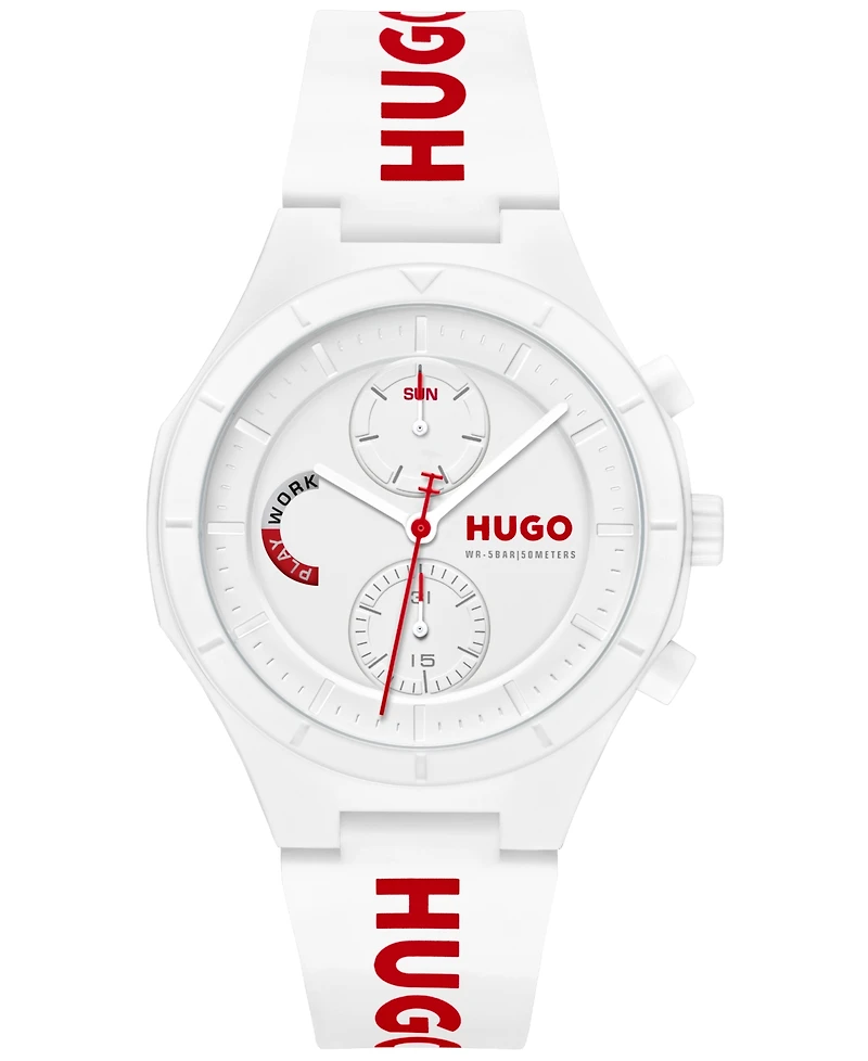 Hugo Boss Men's Lit Multi Quartz Multifunction White Silicone Watch, 44mm