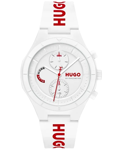 Hugo Boss Men's Lit Multi Quartz Multifunction White Silicone Watch, 44mm
