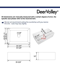DeerValley 36" L X 18" W Fireclay Rectangular Single Bowl Farmhouse Kitchen Sink with Grid and Strainer
