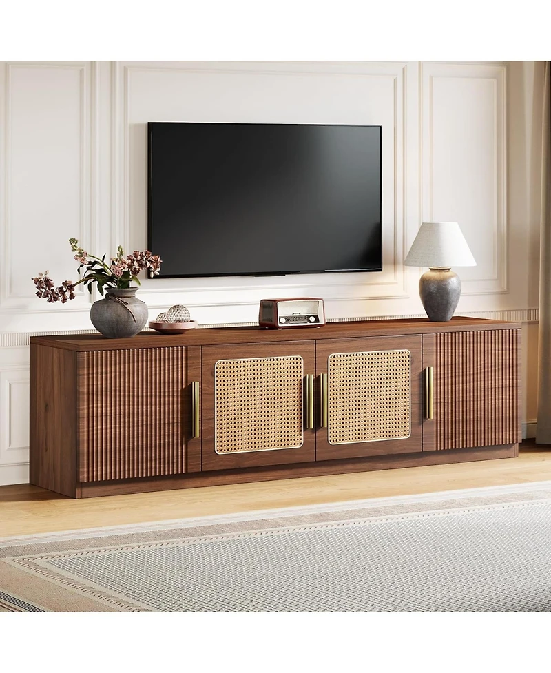 Tribesigns 70.9" Mid Century Modern Entertainment Center with 6-Tier Shelf, Wood Long Media Console Television Stands Cabinet for TVs Up to 80 In