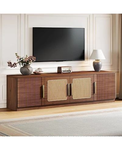 Tribesigns 70.9" Mid Century Modern Entertainment Center with 6-Tier Shelf, Wood Long Media Console Television Stands Cabinet for TVs Up to 80 In