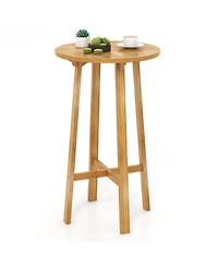 Teak Wood Round Bar Table with Footrest for Indoors Outdoors