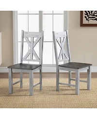 Set of 2 Farmhouse Dining Chairs with Rubber Wood Frame and Hollow Backrest