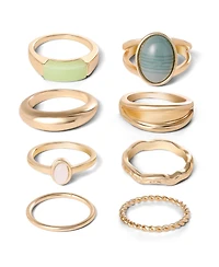 Jessica Simpson Gold-Tone 8-Piece Stacking Ring Set with Green Stone Accents - Size 7