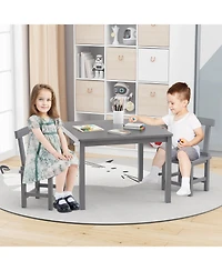 Wooden Kids Table and 2 Chairs Set with Anti-slip Foot Pads