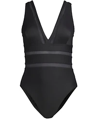 Lands' End Women's Mesh Ribbed Plunge High Leg One Piece Swimsuit