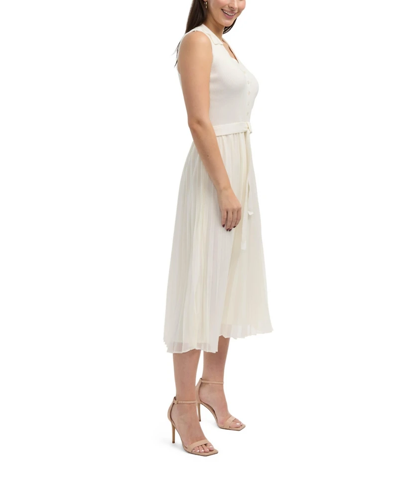 Ellen Tracy Women s Sleeveless Mix Media Pleated Dress