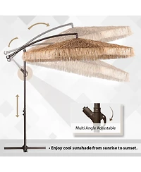Aoodor 9ft Thatched Tiki Patio Umbrella, Cantilever Offset Umbrella with Hand-Push Tilt (No Base)