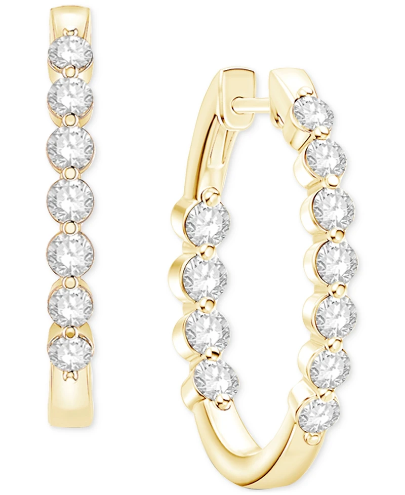 Diamond In & Out Small Hoop Earrings (1 ct.tw.) in 14k White or Yellow Gold