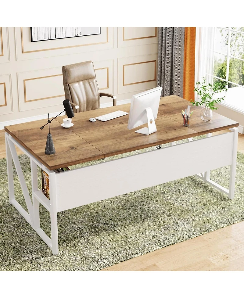 Tribesigns 63 inches Computer Desk with Bottom Storage Shelf Home Office Writing Table for Workstation, Cabinet not Included