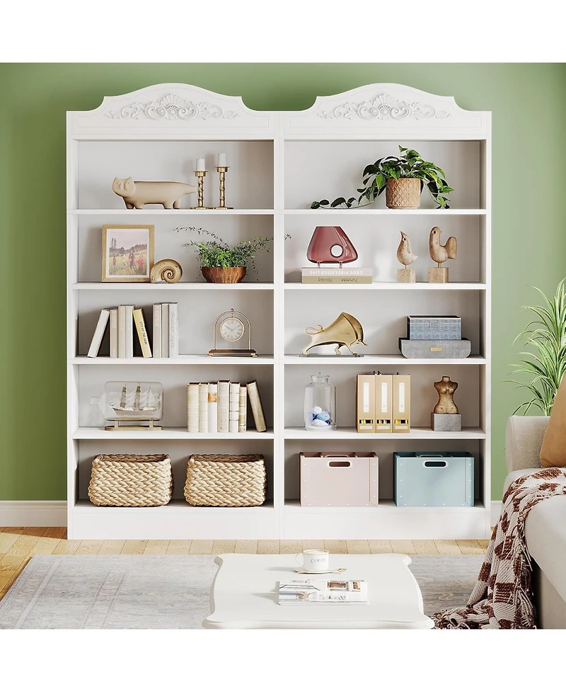 Tribesigns Set of 2 Tall Bookcase, Modern 5-Shelf White Library Bookshelf with Storage Shelves, Freestanding Book Shelf