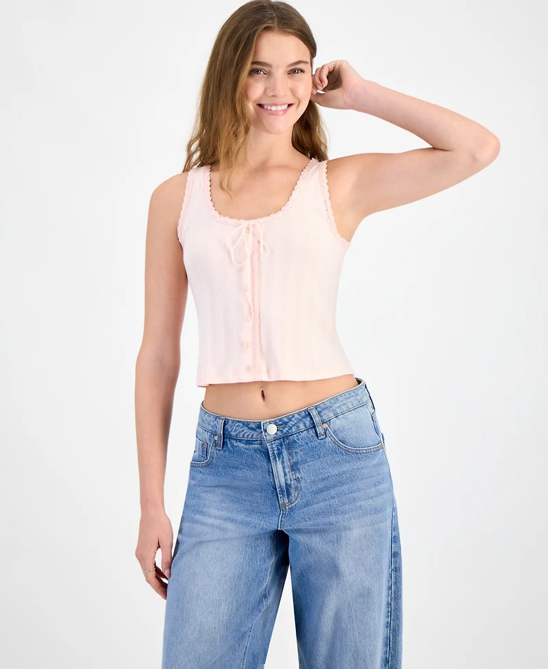 And Now This Women's Pointelle Cropped Lace-Trim Top, Exclusively at Macy's