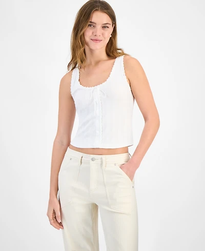 And Now This Women's Pointelle Cropped Lace-Trim Top, Exclusively at Macy's