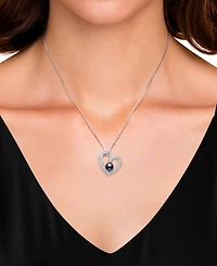 Belle de Mer Dyed Black Peacock Cultured Freshwater Pearl (6-7mm) & Cubic Zirconia Heart Pendant 18" Necklace Sterling Silver