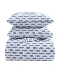 Nautica Woodblock Fish Percale 3-Pc. Duvet Cover Set, King