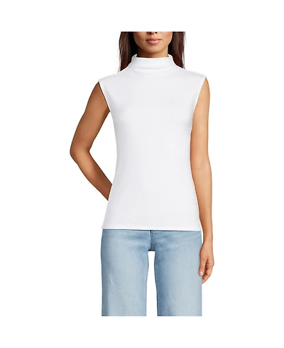 Lands' End Women's Cap Sleeve Drapey Rib Fitted Funnel Neck Tank