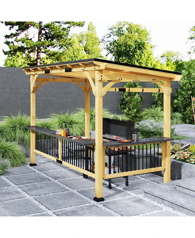 Outsunny 13' x 6' Wooden Grill Gazebo, Hardtop Outdoor Bbq Gazebo, Natural