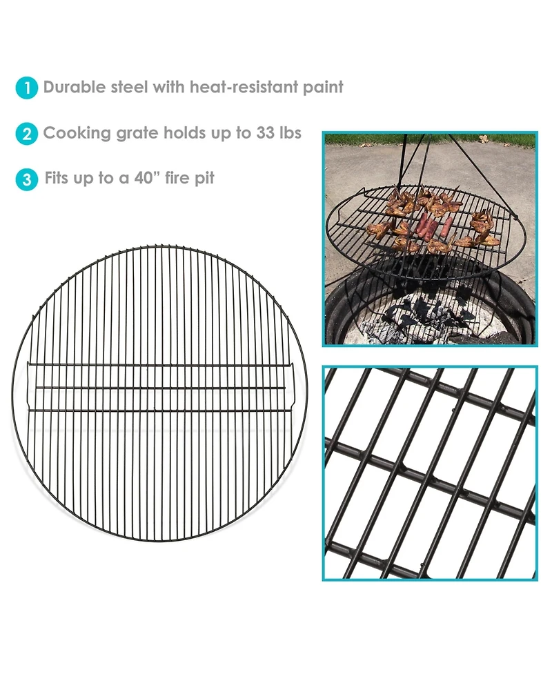 Outdoor Camping or Backyard Heavy-Duty Steel Round Fire Pit Cooking Rack Grill Grate - 40"
