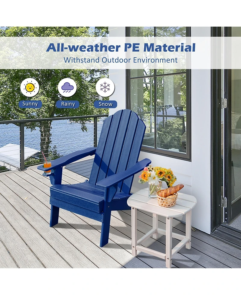 Gymax Patiojoy Folding Patio Adirondack Chair Weather Resistant Cup Holder Yard