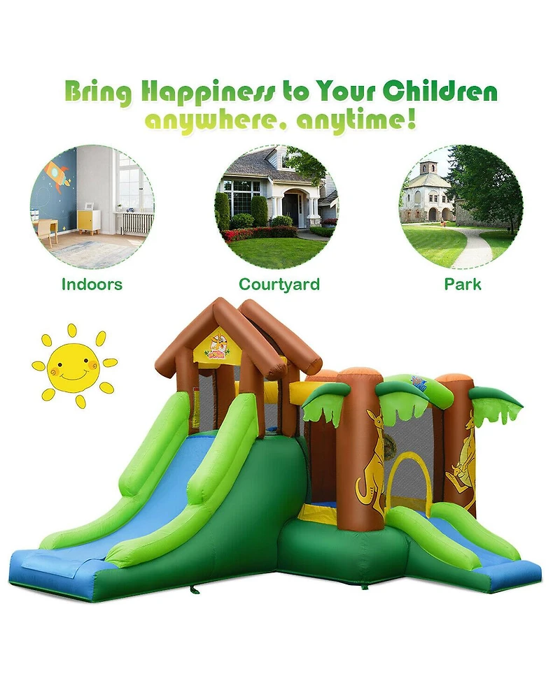 Kids Inflatable Jungle Bounce House Castle with Carry Bag Fun Outdoor Playset