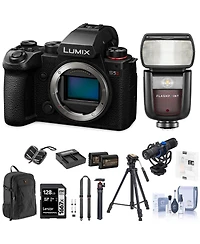 Panasonic Lumix S5II Mirrorless Camera Bundle with Speedlight, 128GB Sd Card, Backpack, 2x Battery, Dual Charger, Strap, Aluminum Tripod, Mic, Octopus