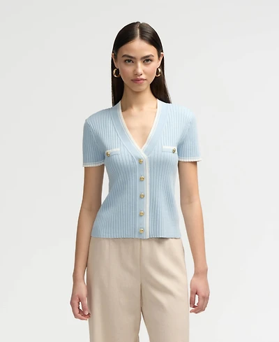 Nvlt Women's Short Sleeve Cardigan Sweater