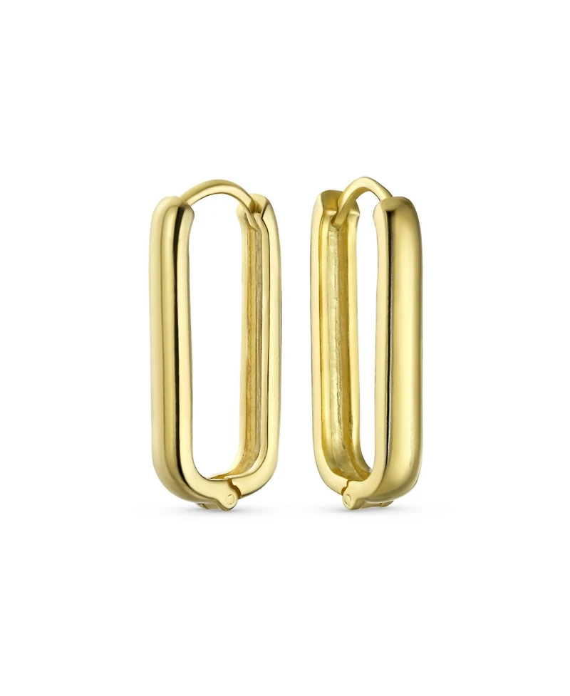 Bling Jewelry Classic Simple Geometric Vertical U Rectangle Oval Hoop Paperclip Earrings .925 Sterling Silver Hinged